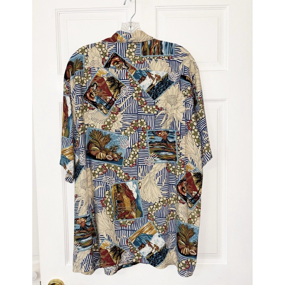 Reyn Spooner Hawaiian Shirt XL Scenes Of Hawaii Blue Tan Brown